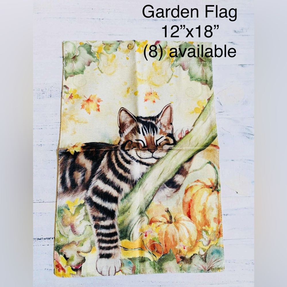 Autumn Cat yard flag with Pumpkins
